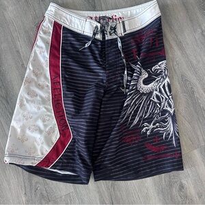 Affliction Men's Swim Shorts - Black, White, and Red